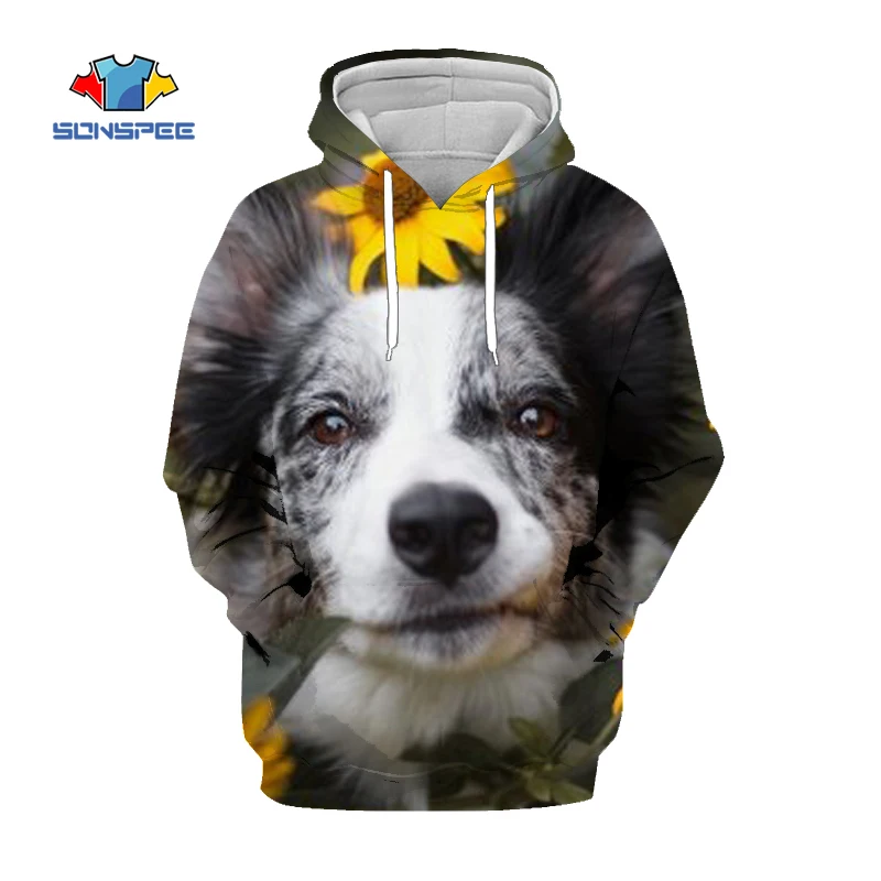 

SONSPEE Border Collie Fall Winter Harajuku Men's 3D Printing Hoodie Sweatshirt Jacket Ladies Cute Puppy Pullover Fashion Casual