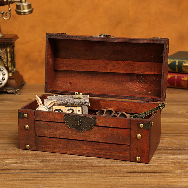 Antique Wooden Jewelry Chest Lock Chest Treasure Storage Box Home Decor images - 6