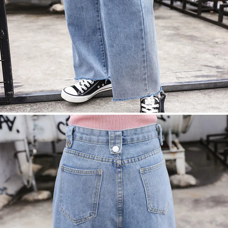 Мода 2019 весна осень женские с высокой посадкой широкие брюки джинсы джинсовые