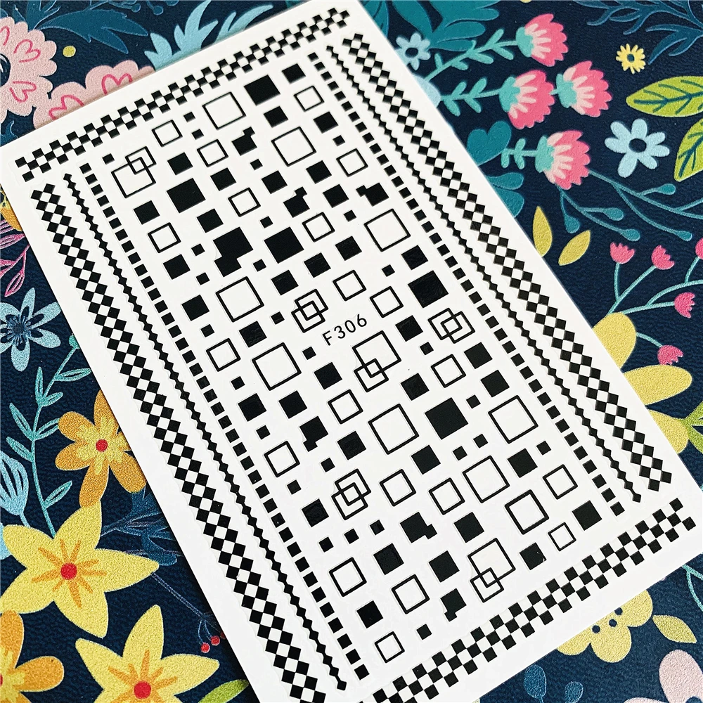 

Newest F-306Black White Gold silver square 3d nail art sticker nail decal stamping export japan designs rhinestones decorations