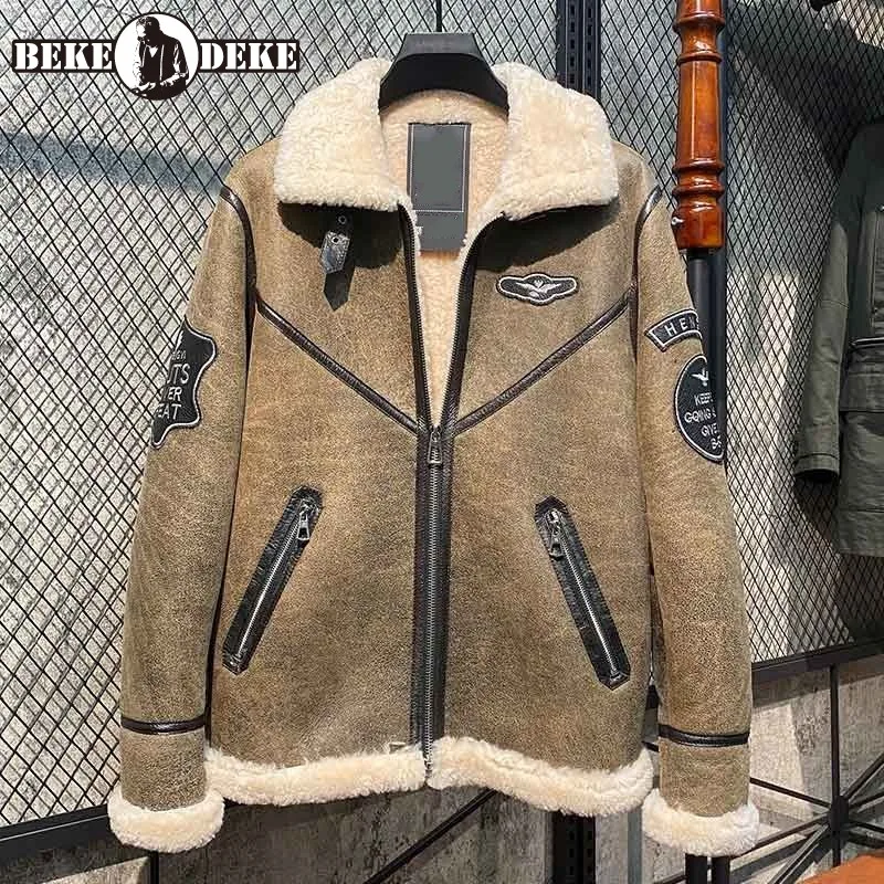 

Мужская короткая шуба из 100% натуральной кожи, дизайнерская теплая приталенная куртка-бомбер, зимняя верхняя одежда оверсайз на молнии с отл...