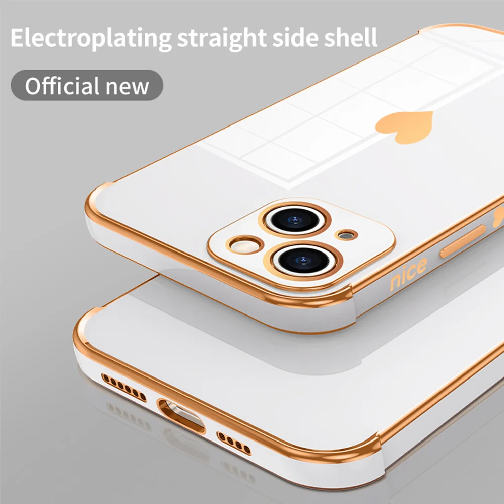 

luxurious electroplated safe phone case for iPhone 11 12 13 Pro Max Mini X XR 7 8 Plus SE 2020 with heart pattern on the side