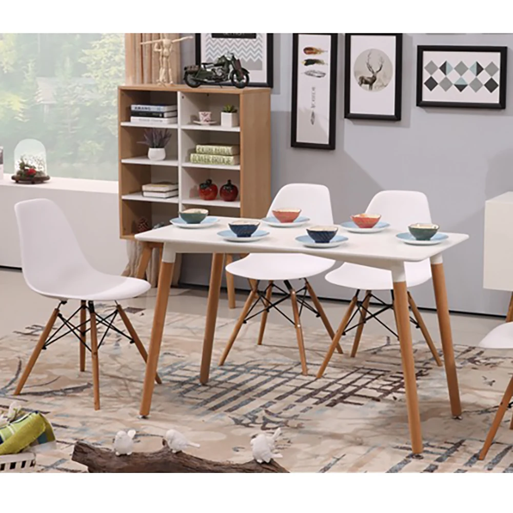 Обеденный стол для дома прямоугольный с белой краской на ножках из бука