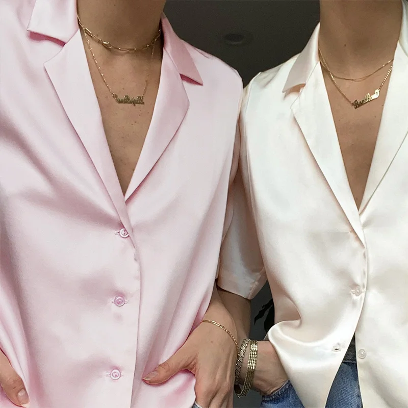 Женский атласный костюм с коротким рукавом однотонная элегантная шелковая