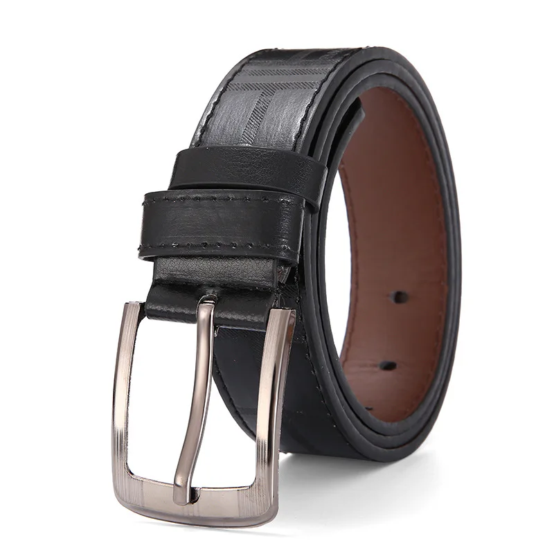 

Ремень мужской из искусственной кожи, модный простой Гладкий деловой пояс с широкой пряжкой из сплава с язычком, для джинсов
