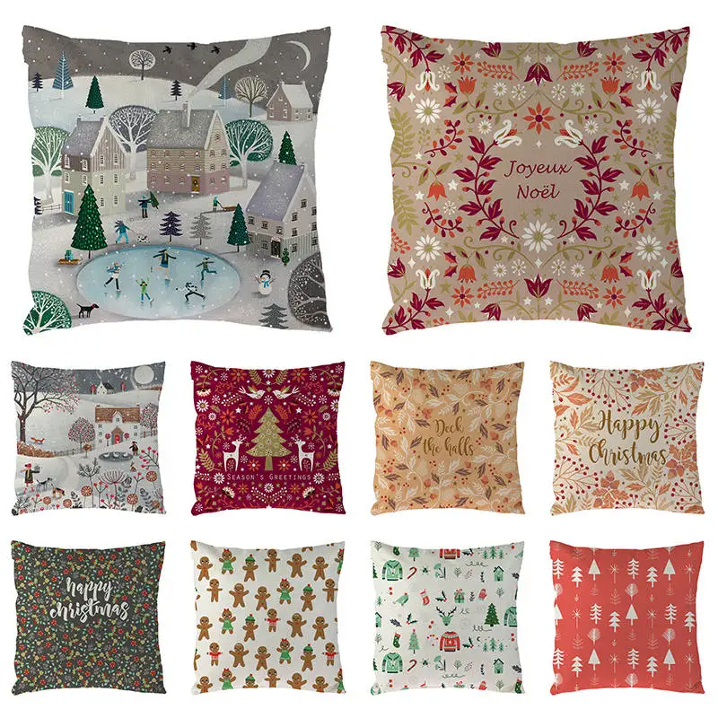Рождественские подарки подушка из хлопка и льна с рисунком оленя наволочка для