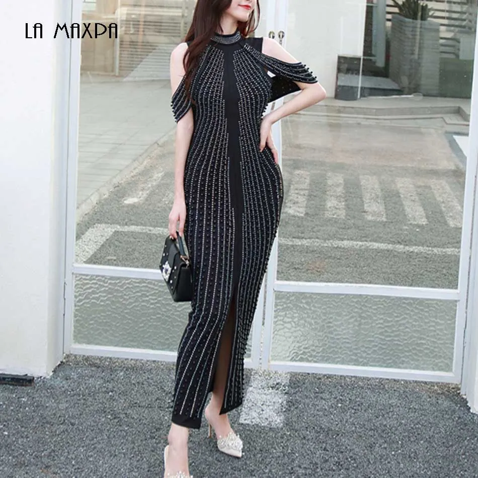 2020 шикарное женское черное белое платье без рукавов с бисером вечерние платья