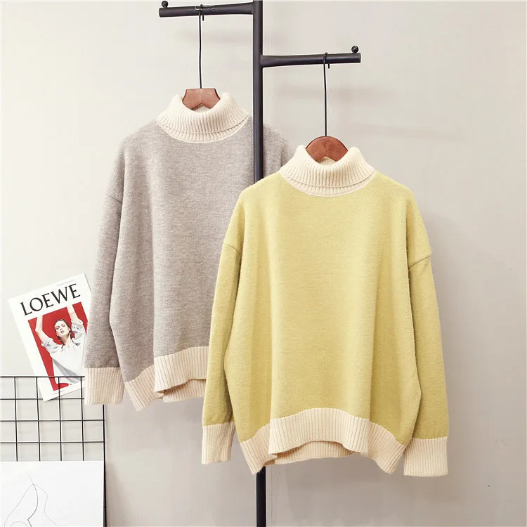 Женский трикотажный свитер-водолазка теплый свитер-пуловер с нашивкой на осень и