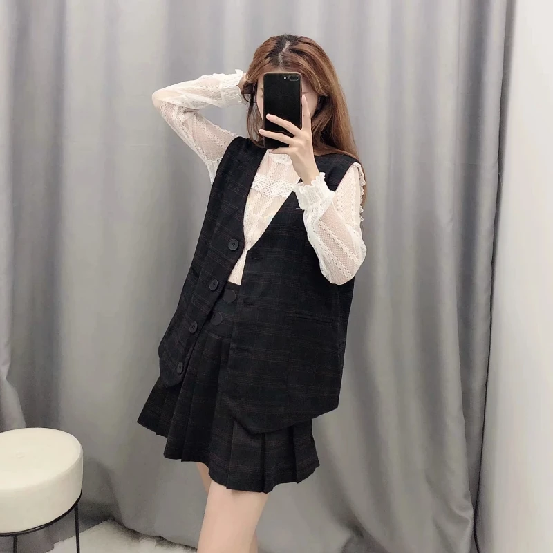 2019 женская элегантная Клетчатая Шерстяная жилетка без рукавов с v образным