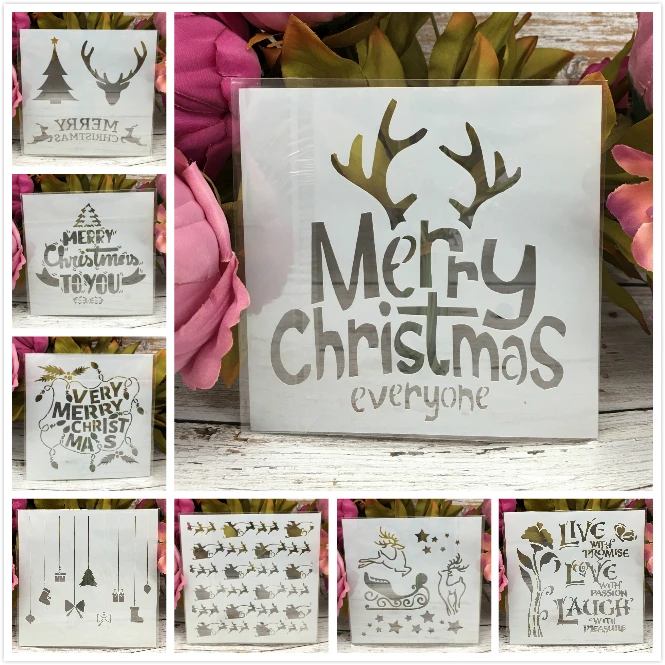 

8Pcs/Set 13cm Christmas Deer Words DIY Layering Stencils Painting Scrapbook Coloring Embossing Album Decorative Card Template
