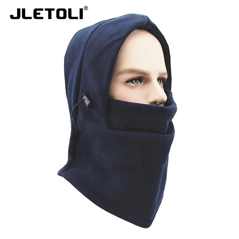 navy JLETOLI Открытый Осень Зима ветрозащитный флис теплый Facemask лыжный головной убор с капюшоном шапка Велоспорт езда обучение маска - Цвет: navy