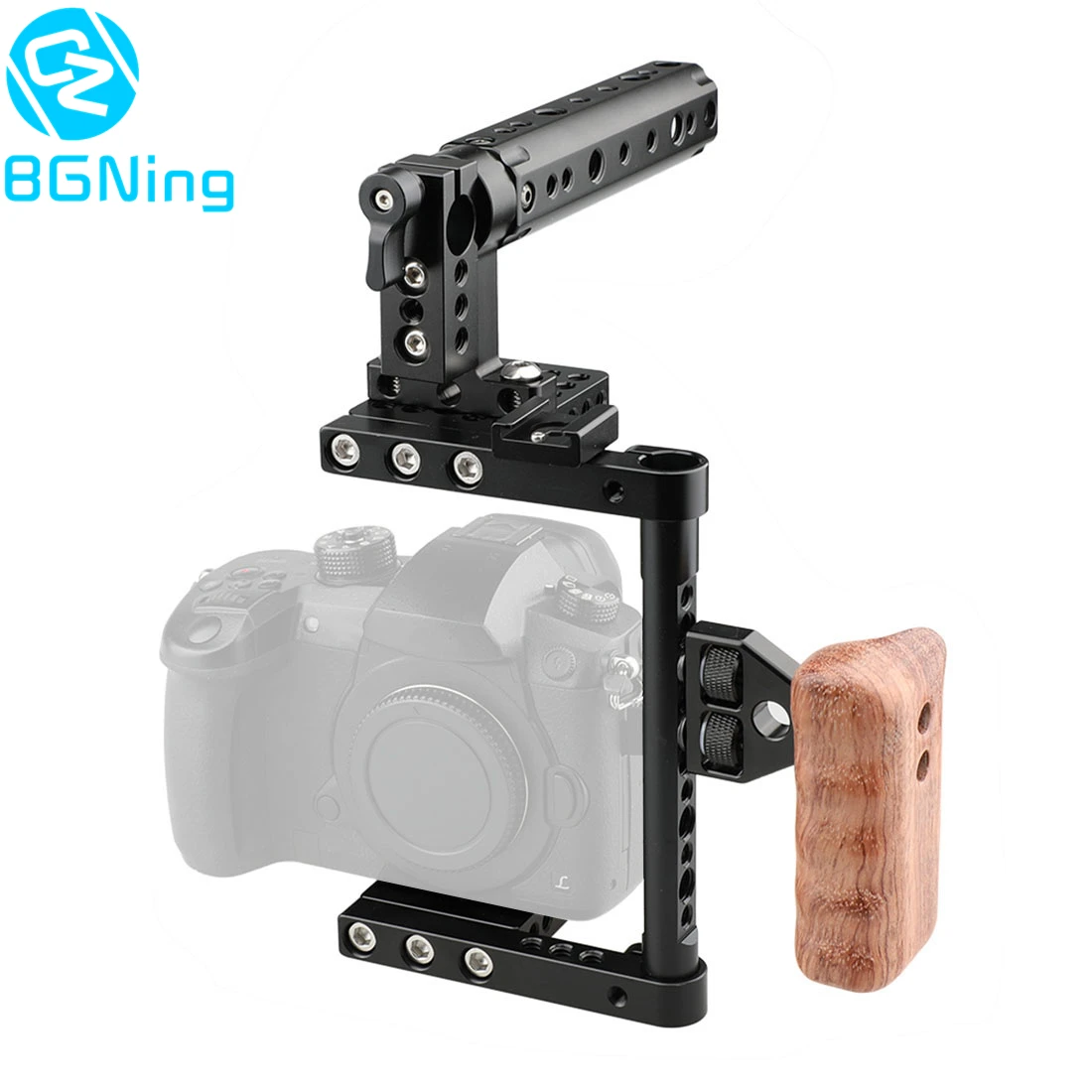 

BGNing Camera Cage Rig Top Handle Tripod Mount Plate for Canon 60D for Nikon for Sony for Panasonnic GH5 GH4 Left hand Wood Grip