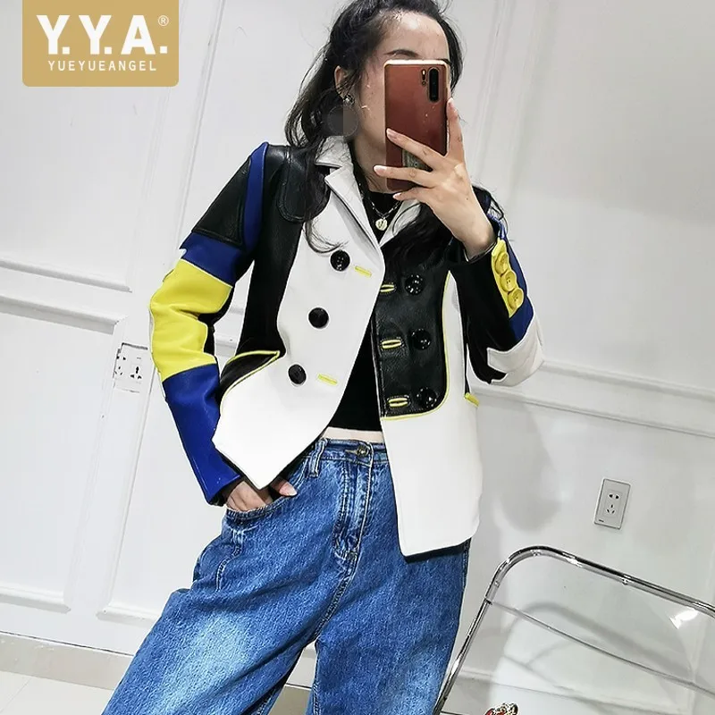 

Женская короткая куртка из натуральной овечьей кожи, с отложным воротником