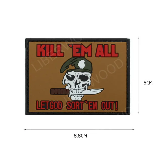 KILL ALL TAN Morale Patches No Knife No Life SKULL PVC 3D Military Tactical Patch badge applique EMBLEM - Цвет: KILL ALL TAN