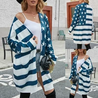 2021 mid length lazy jacquard sweater loose spring and autumn outerwear jacket star striped flag printed cardigan womens tops