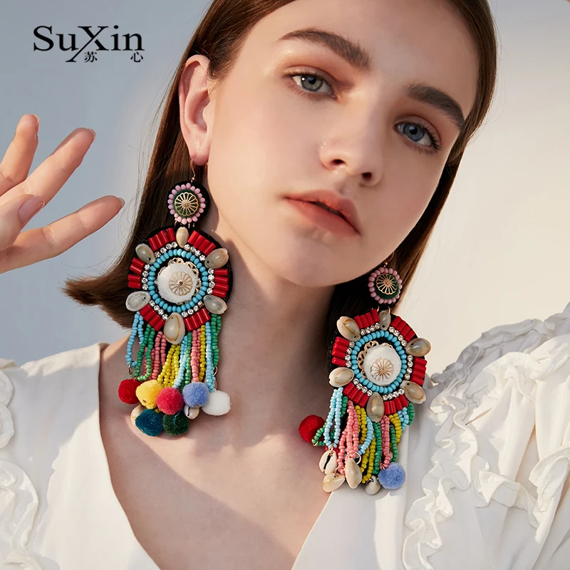 Suxin Bohemian Handmade Earrings For Women Boho Style Woman Tassel Earring Female Jewelry Bridal Fringed Vintage Long Earrinngs | Украшения