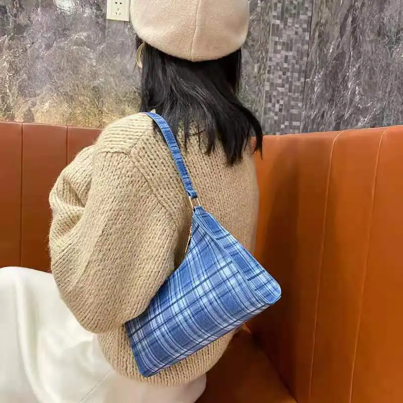 

New women's bag stylish simple plaid one-shoulder bag winter hand armpit bag daily bag