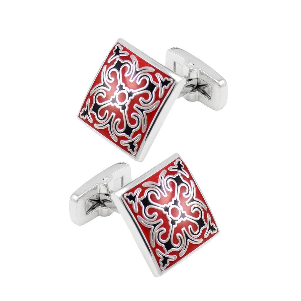 

French Square Pattern Cufflinks Enamel Cuff Links Shirt Studs Brass Casual