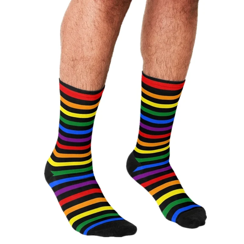Забавные мужские носки 2021 счастливые в стиле хип хоп с принтом радужных полос