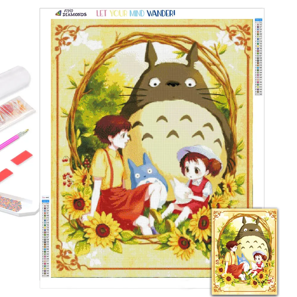 

5D DIY Diamond Painting Anime TOtoro Mosaic Needlework Full Diamond Embroidery Cross Stitch Wall Decorative peinture diamant