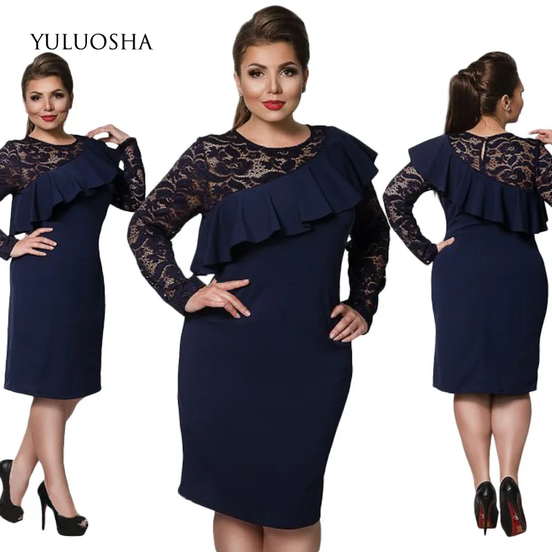 YULUOSHA вечернее платье 5XL женское официальное трапеция с кружевом элегантное ярко