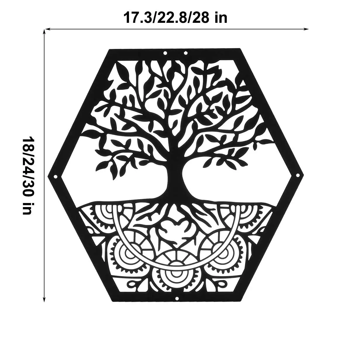 

Hexagon Vintage Style Black Tree of Life Metal Iron Sculpture Ornament for Home Room Wall Hanging Decoration Art Crafts Gift