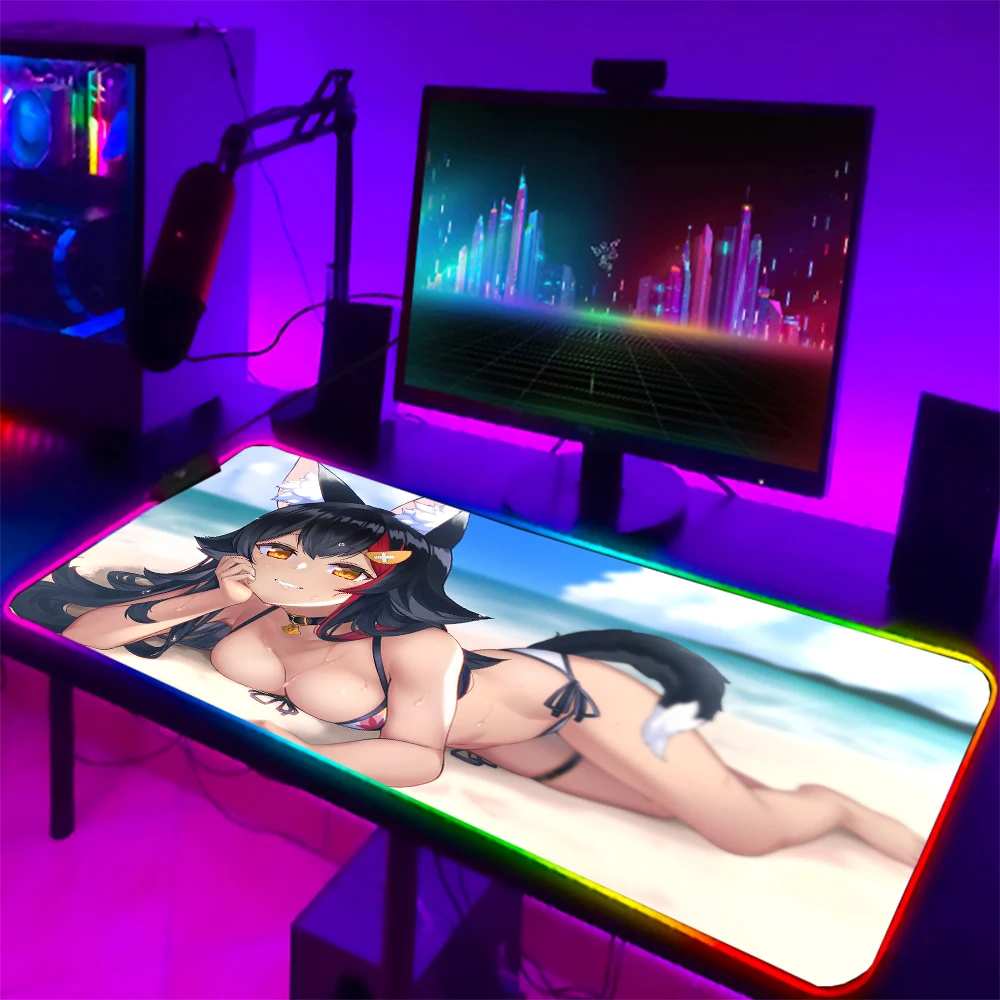 Mairuige RGB Anime Sexy Girl Gaming Accessories MousePad LED Large MousePad Xxl Kawaii Carpet  Anime MousePad Non-slip Mouse Pad