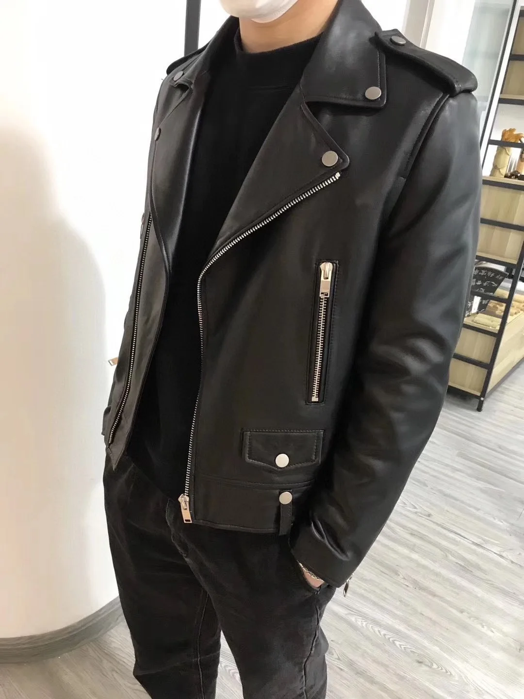 

Мотоциклетная Высококачественная Мужская кожаная приталенная модная мужская куртка в стиле звезд из натуральной кожи