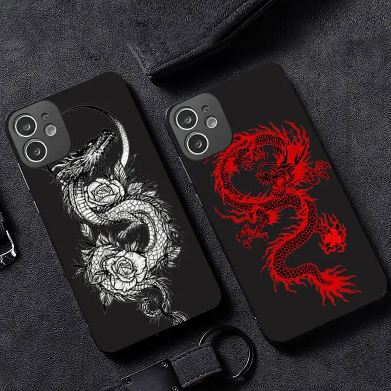 

Dragon ART Chinese red design new Phone Case For iphone 7 8 11 12 Redmi note 7 8 9 S PRO X XR MAX plus Soft silicone mobile bags