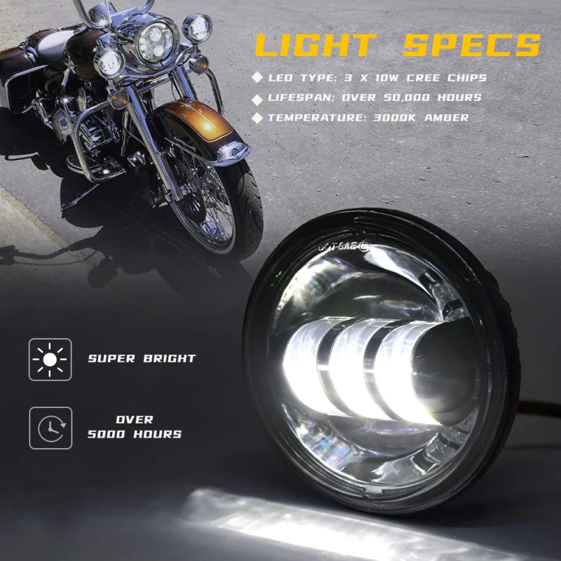 

Motorcycle 4-1/2" 4.5inch LED Passing Light Fog Lamps Auxiliary Light Bulb Projector Spot Driving Lamp Headlight Passing Light