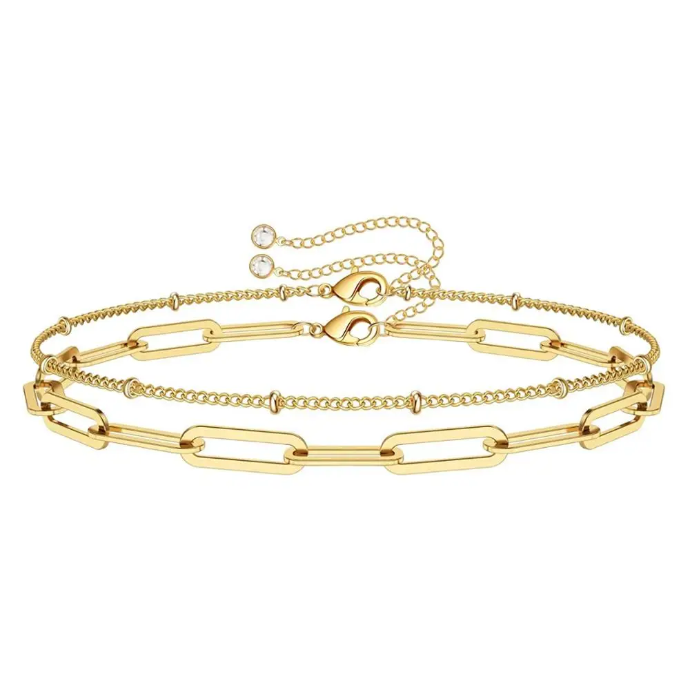 

Dainty Gold Bracelet for Women Bead and Oval Chain Bracelet Zircon Adjustable Layered Bracelets Friends Jewelry Christmas Gift