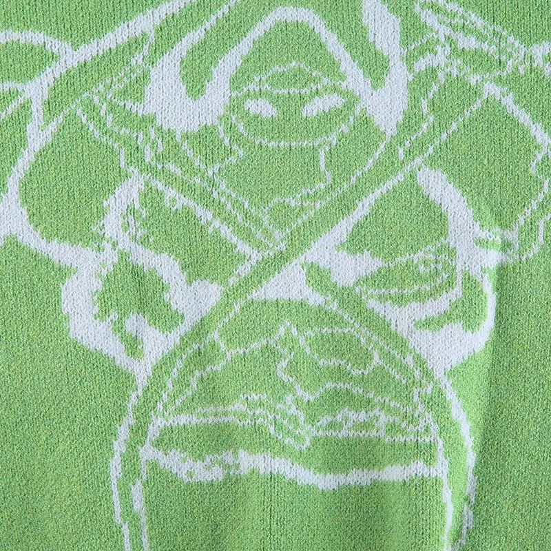 

New women's college style printed V-neck loose demon sweater