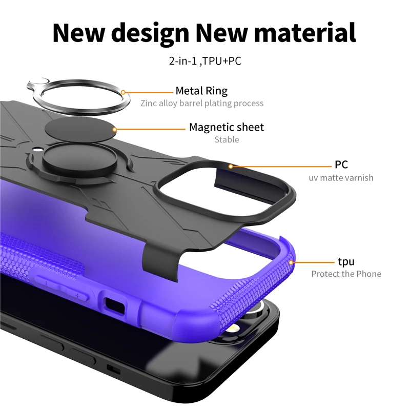 For iPhone 13 Pro Max Case For iPhone 13 12 Pro Max Cover Armor Silicone Rubber Stand Ring Protector Case For iPhone 13 Mini