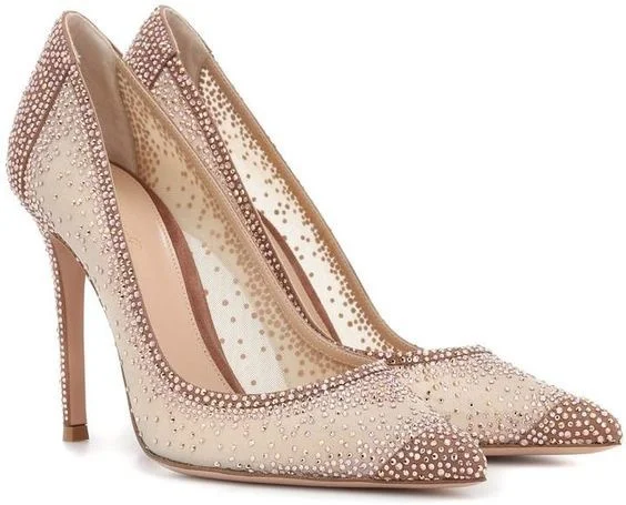 

2020 color matching pointed shallow mouth mesh hot drilling sexy fashion high heels