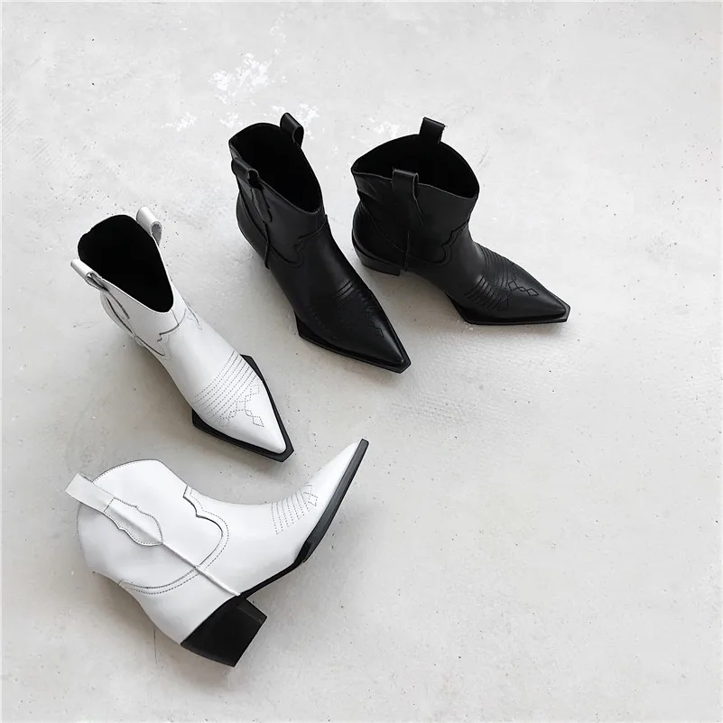 Buono Scarpe/Новинка; Брендовые женские ботильоны с острым носком на квадратном каблуке; классические ковбойские ботинки без застежки; модные вечерние офисные туфли в стиле панк