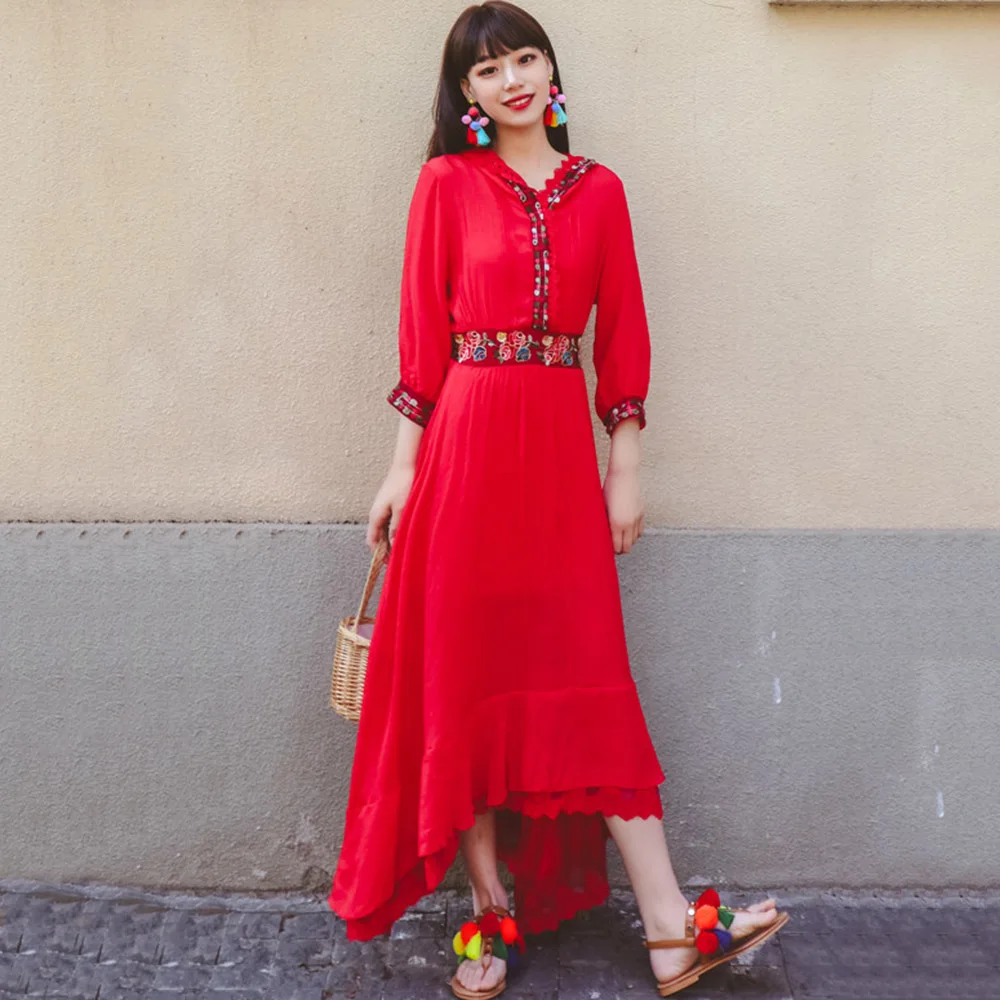 

Bohemian Women Dress Hooded Spring Autumn Fashion Temperament Elegant Vacation Loose Ruffle Long Sleeve Casual Loose Vestidos