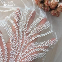 2pcs1pair porcelain white nail beads leaves flowers and grass lace patch applique wedding dress decoration flowers rs3047