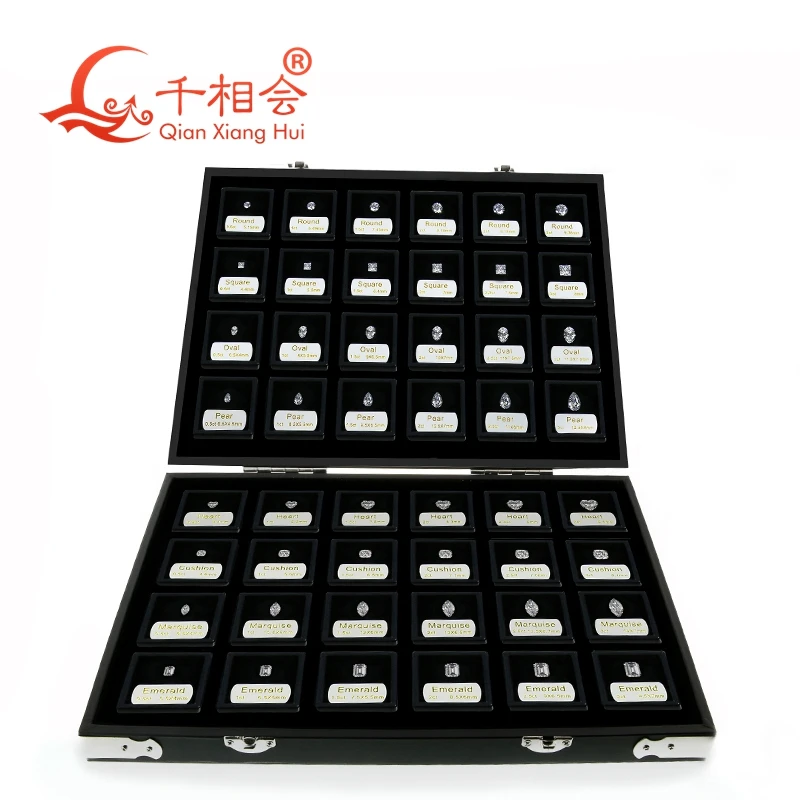 new box 8 shapes of cubic zirconia loose 1-5 carat weight size set display tools box   diamond tester master set