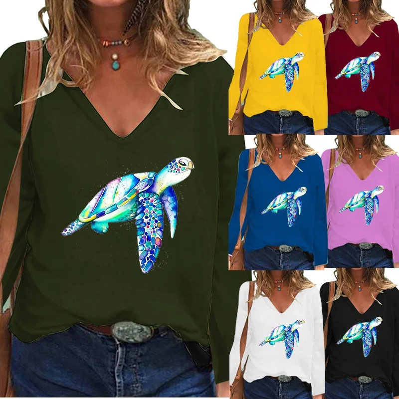 

Women Fashion Autumn and Winter Printed Shirt Elegent Long Sleeve Girls Loose Shirt Casual Plus Size V-neck Pullover