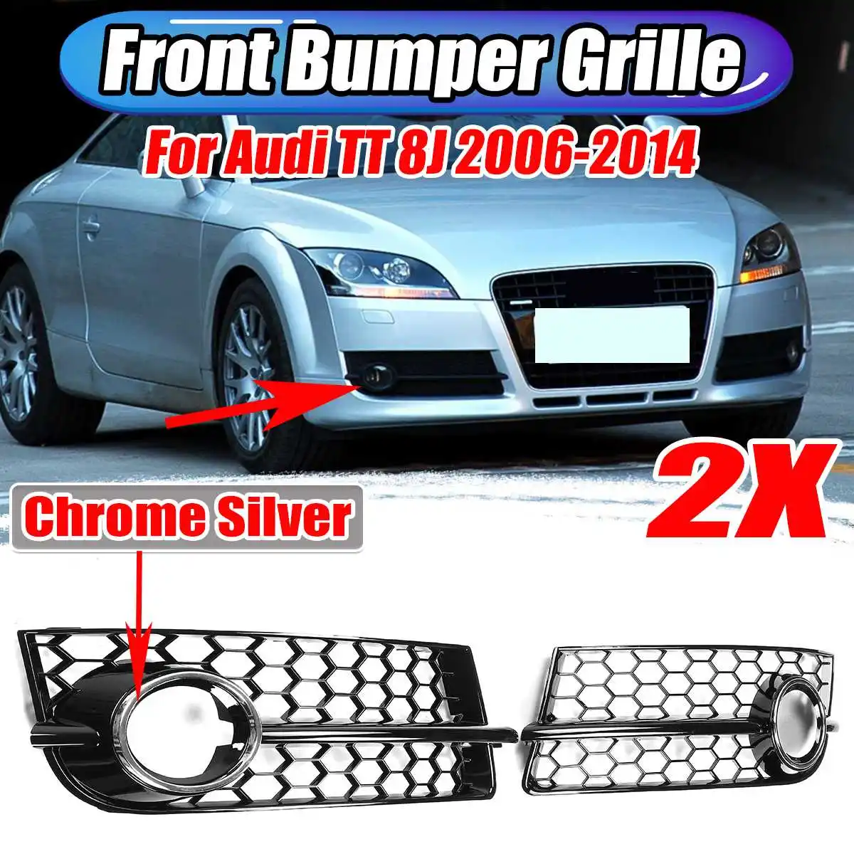 

2x TT 8J Car Fog Light Grill Lamp Cover Trim Honeycomb Hex Front Grille Grill For Audi TT 8J 2006-2014 8J080768201C 8J080768101C