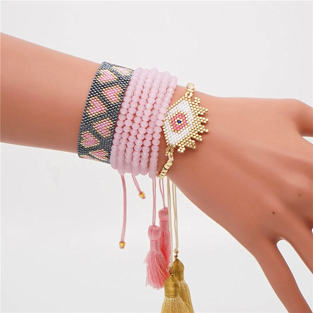 Shinus MIYUKI браслет evil eye розовый браслет с сердцем Miyuki Joyeria летние ювелирные изделия с кисточками Pulseras Mujer Moda Boho ручной работы - Окраска металла: MI-S190181
