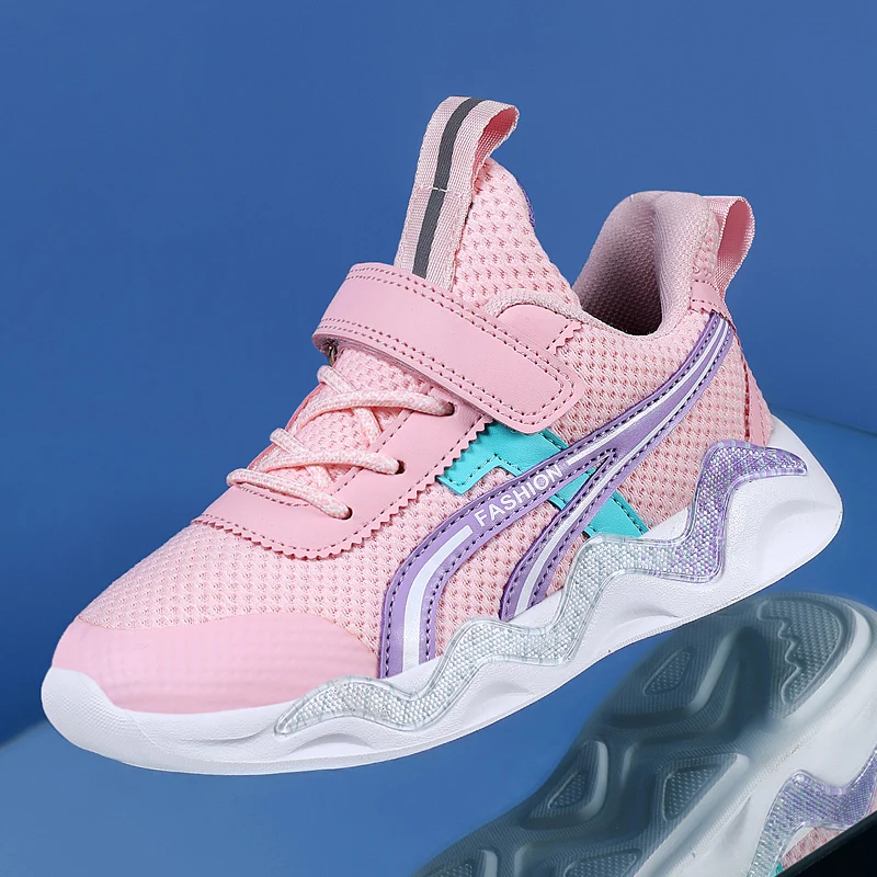 

Кроссовки для мальчиков и девочек, дышащие, сетчатые, удобные, для бега, розовые, белые