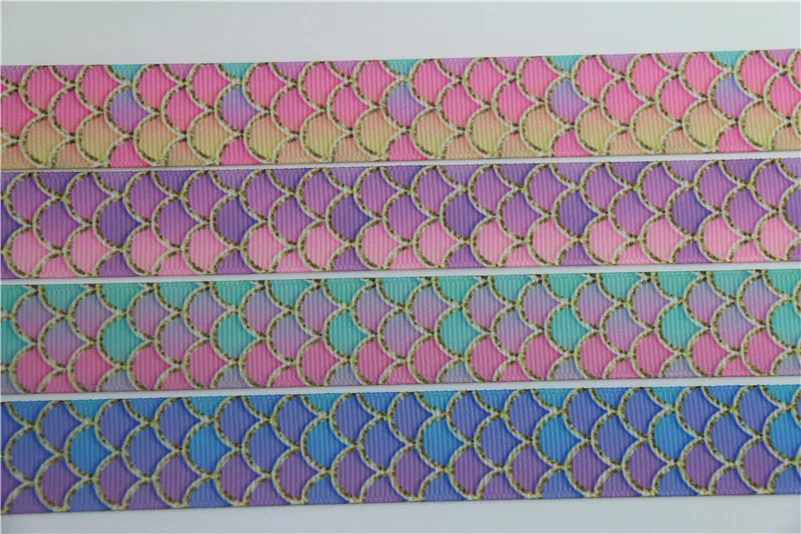 DHK 7/8 'ɵ ярдов Русалка рыбьей чешуи печатные grosgrain ленточный аксессуар hairbow