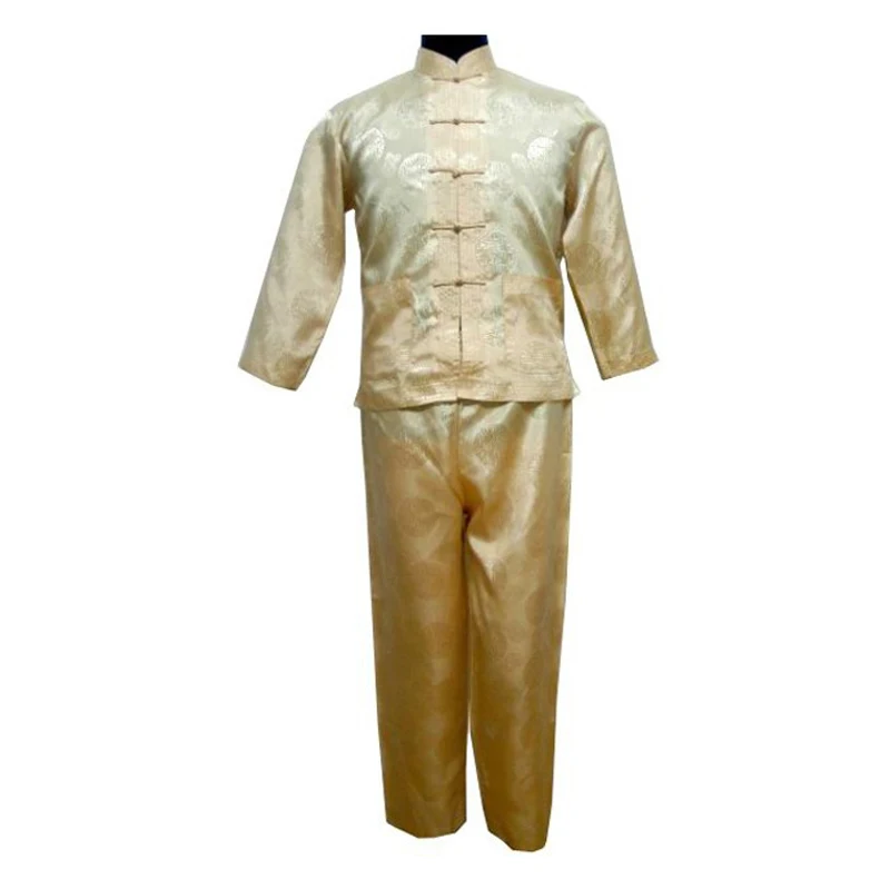 Китайский Мужской Атласный Костюм кунг-фу темно-синий традиционный мужской