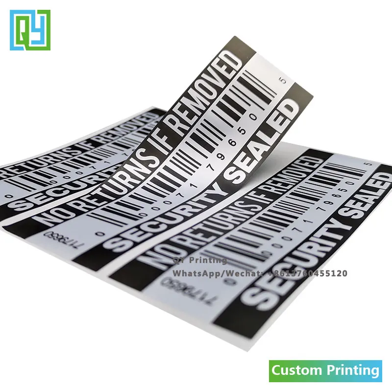 1000pcs 40x120mm Free Shipping Custom Printed Silver Void Security Labels Bar Code Tamper Evident Warranty  Seal Stickers