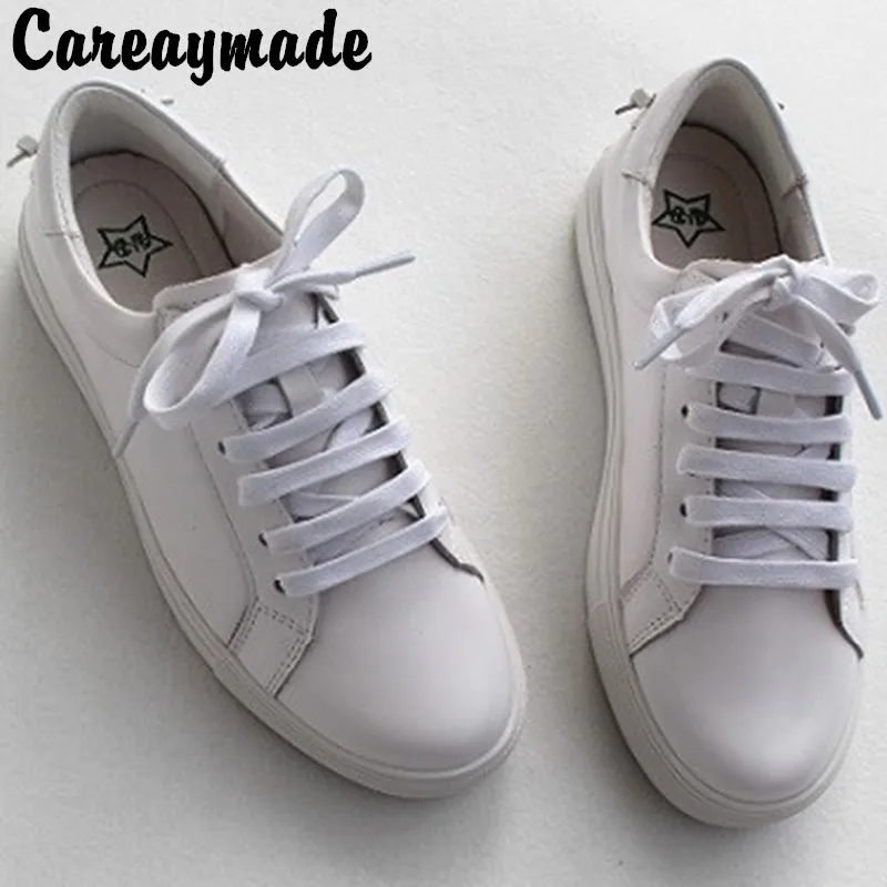 Careaymade-Genuine Leather Shoes,Academy Wind Thick Bottom, Round Head Flat Bottom Small White Top  Women's Shoes