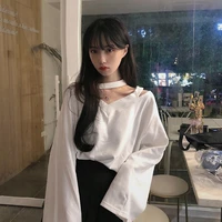 2021 fall new open shoulder long sleeve women basic t shirt loose korean fashion sexy casual harajuku oversized tops streetwear