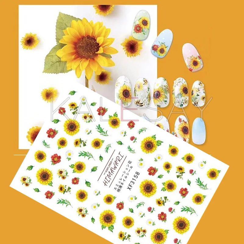 

Fresh DIY Daisy Nail Sticker for Design Decoration Sunflower Nail Art Decals Adhesive Himawari Sticker for Nail Manicure Design