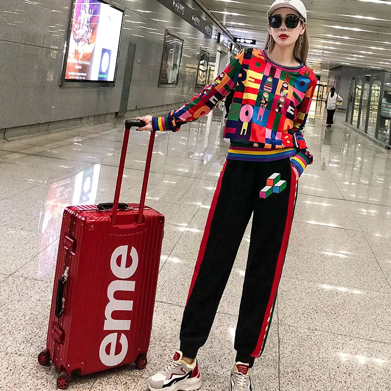 

Student Leisure Sports Outfits 2020 Korean Autumn Girls Loose T-shirt Harlan Pants Fashion Two-Piece Set