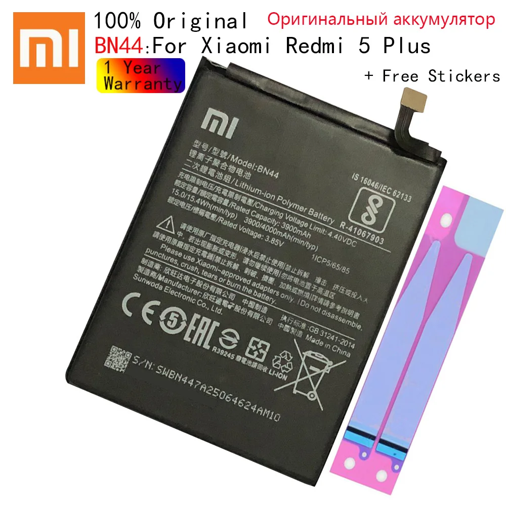

Оригинальный аккумулятор для Xiaomi Redmi 5 Plus, BN44, 4000 мАч, для Xiaomi Redmi 5 Plus, Высококачественная сменная батарея для телефона BN44